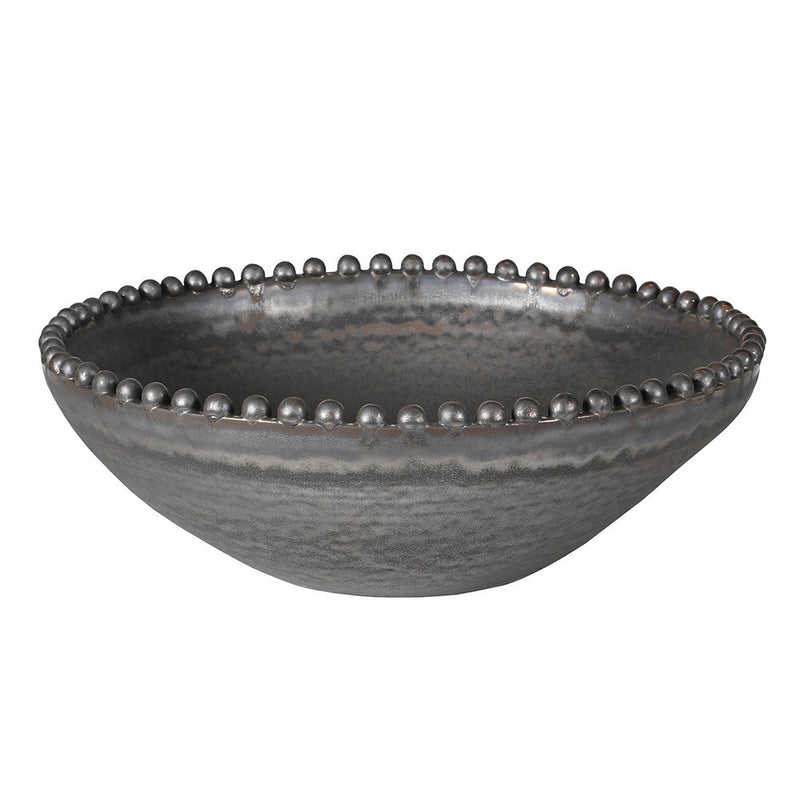 Metal Effect Beaded Bowl - Elegant Porcelain Decor