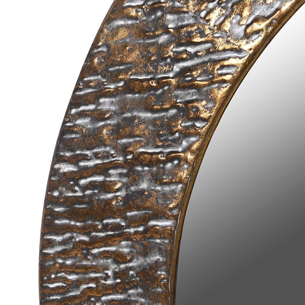 Metal Gold Textured Round Mirror - LUXONAS