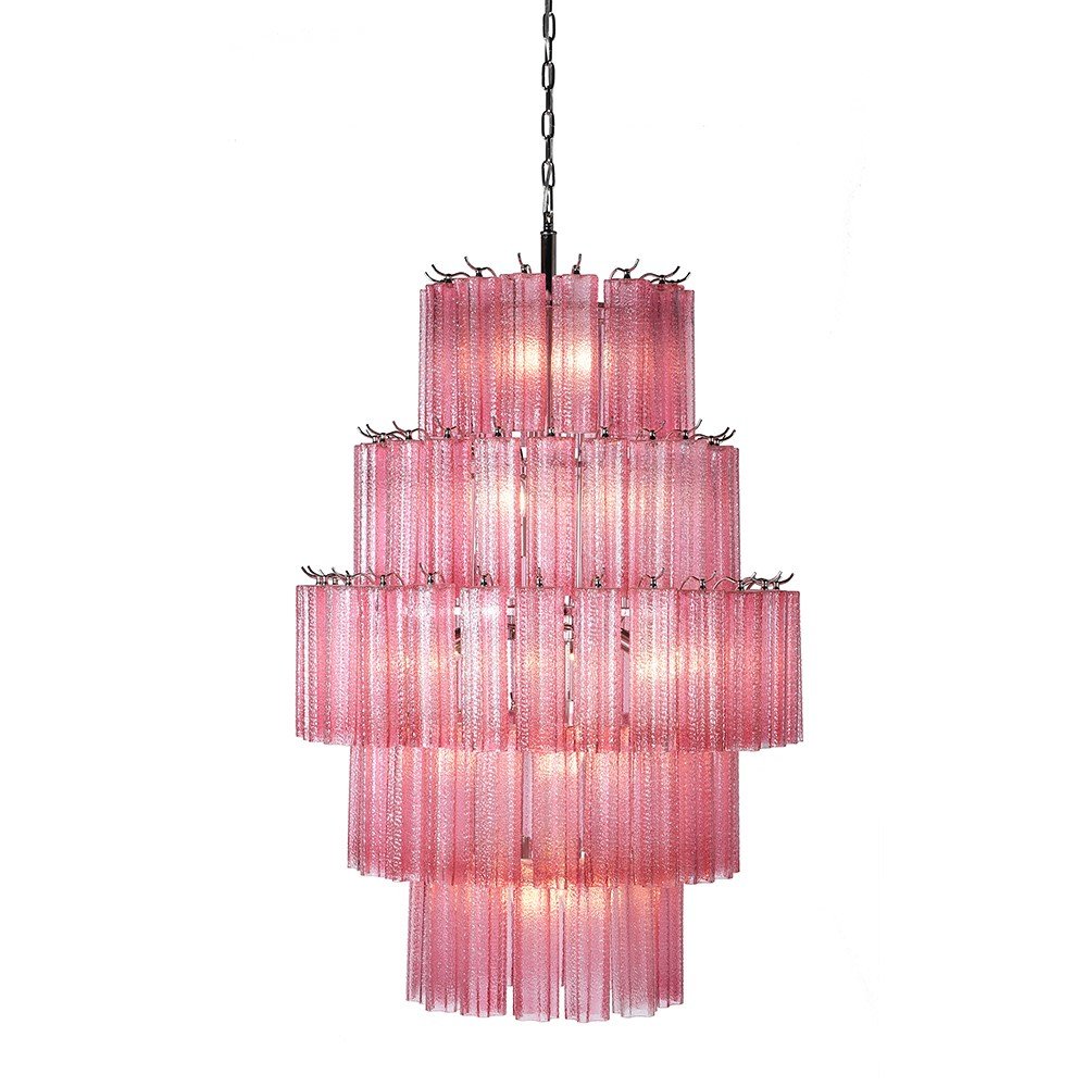 Mid-century Pink Tiered Glass Chandelier