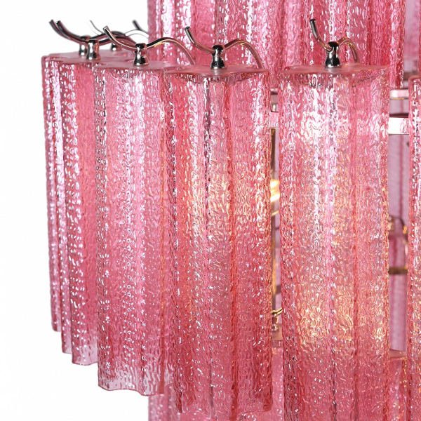 Mid-century Pink Tiered Glass Chandelier