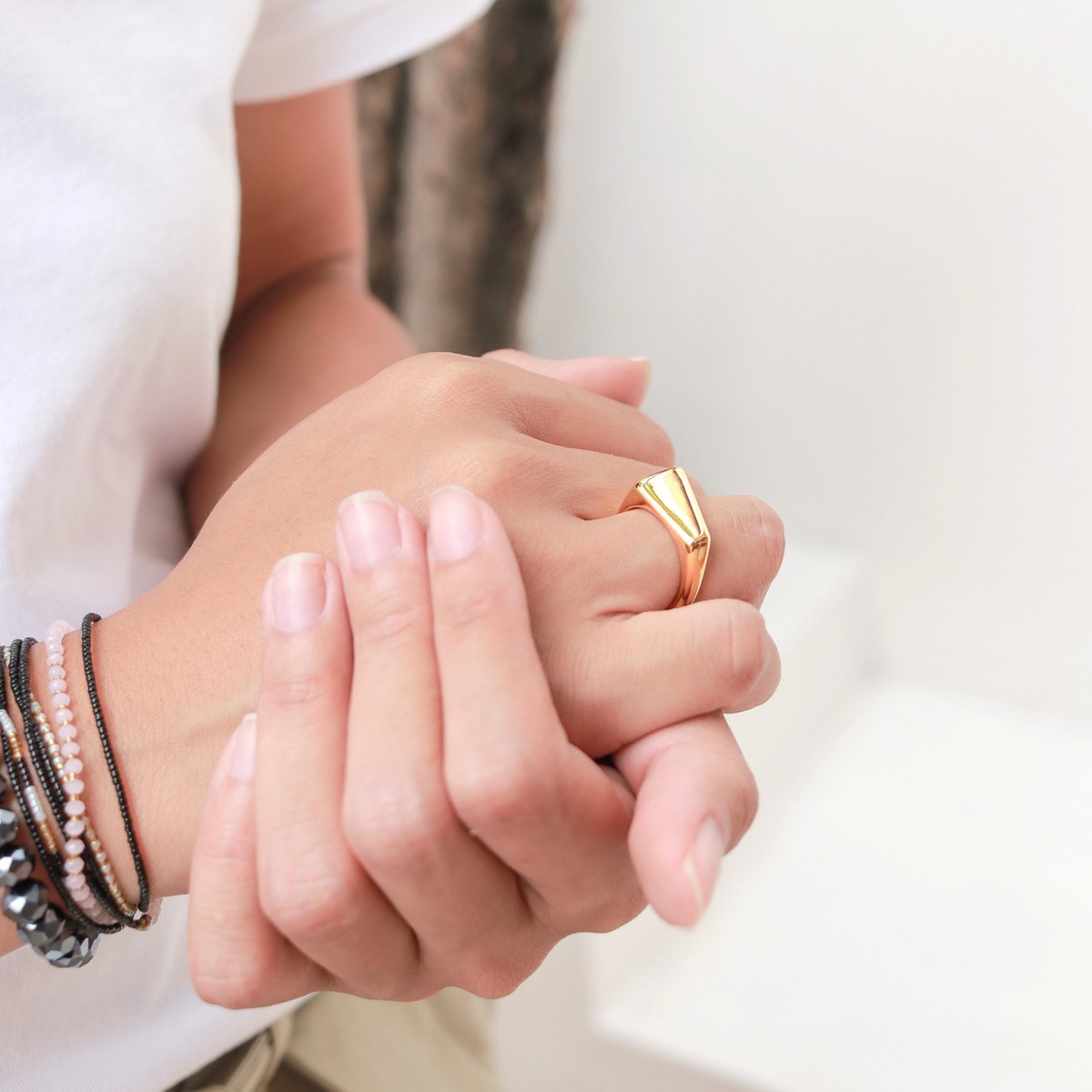 Minimalist 18k Gold - Plated Ring - 925 Silver Gold Vermeil Triangular Statement Ring - JIMBARAN - LUXONAS HOME