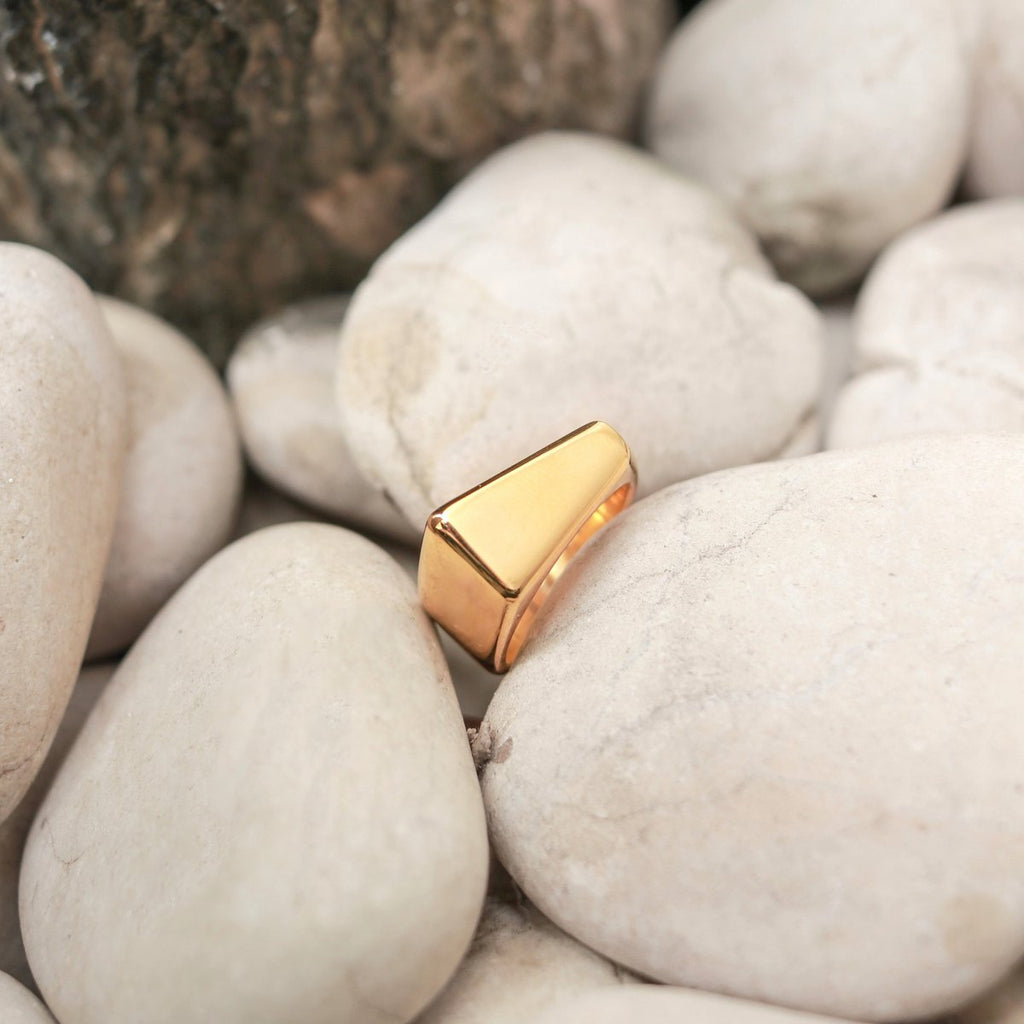 Minimalist 18k Gold - Plated Ring - 925 Silver Gold Vermeil Triangular Statement Ring - JIMBARAN - LUXONAS HOME