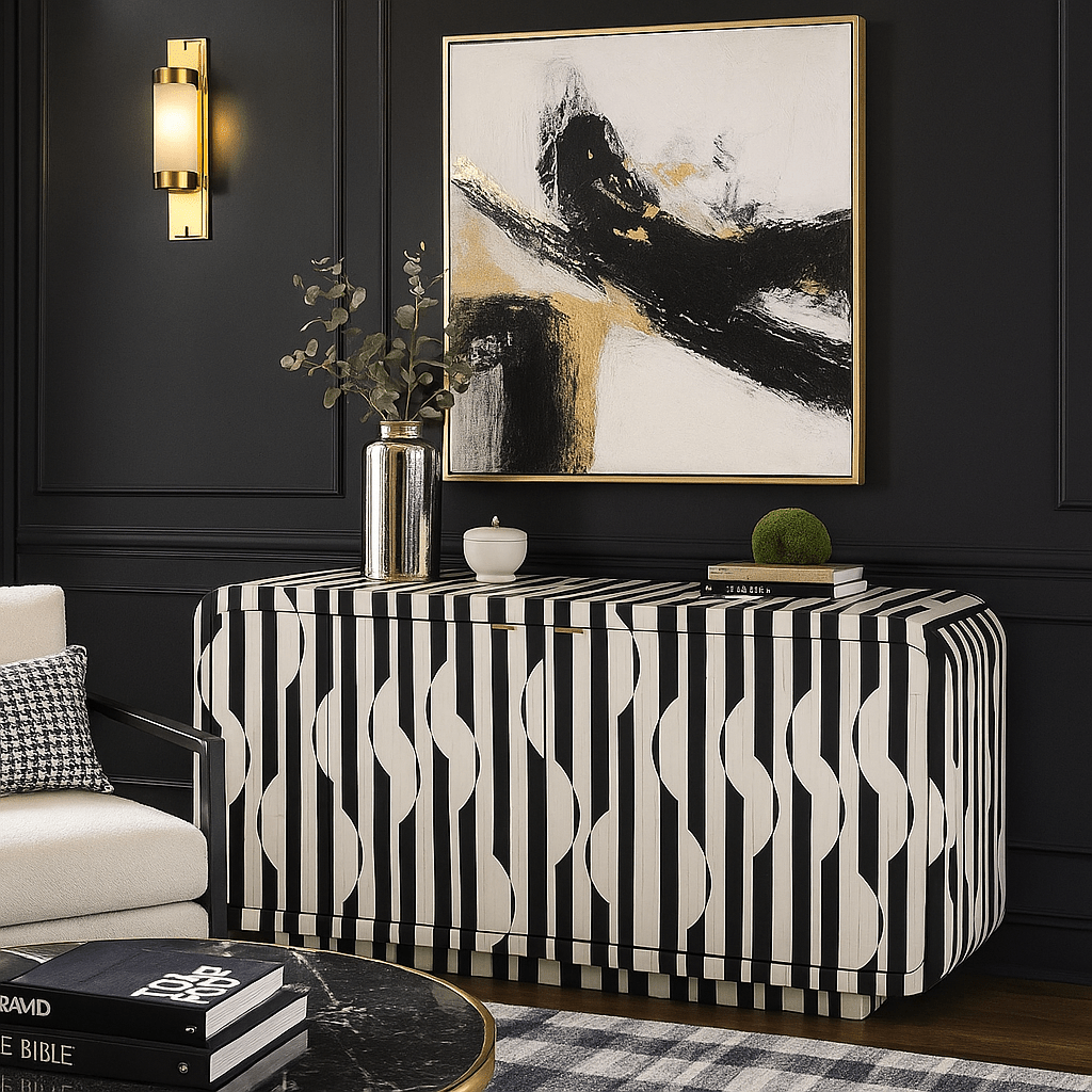 Monochrome Circles and Stripes Sideboard - LUXONAS