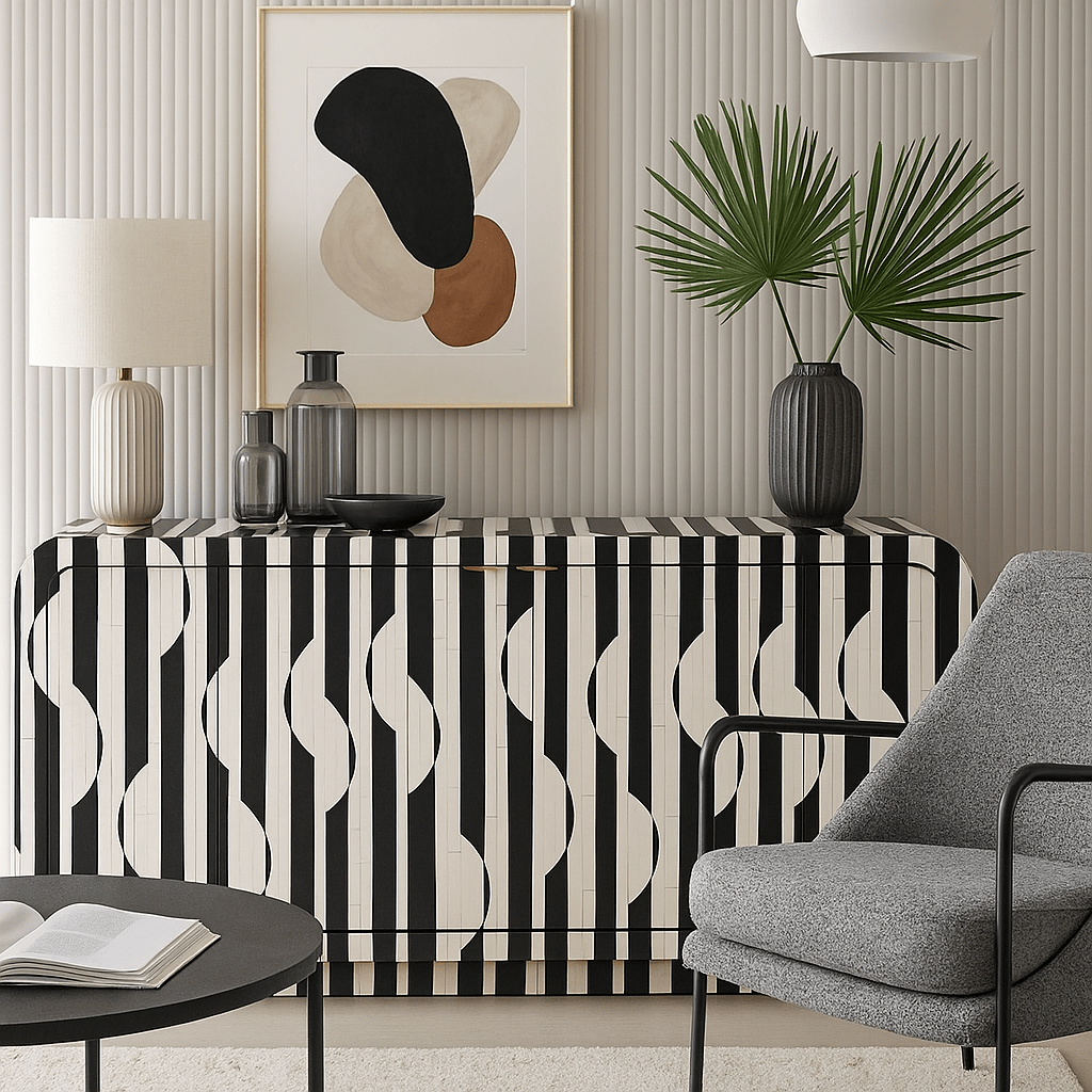 Monochrome Circles and Stripes Sideboard - LUXONAS