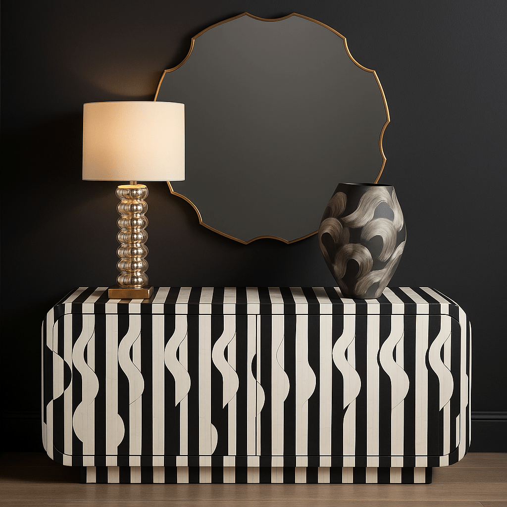 Monochrome Circles and Stripes Sideboard - LUXONAS