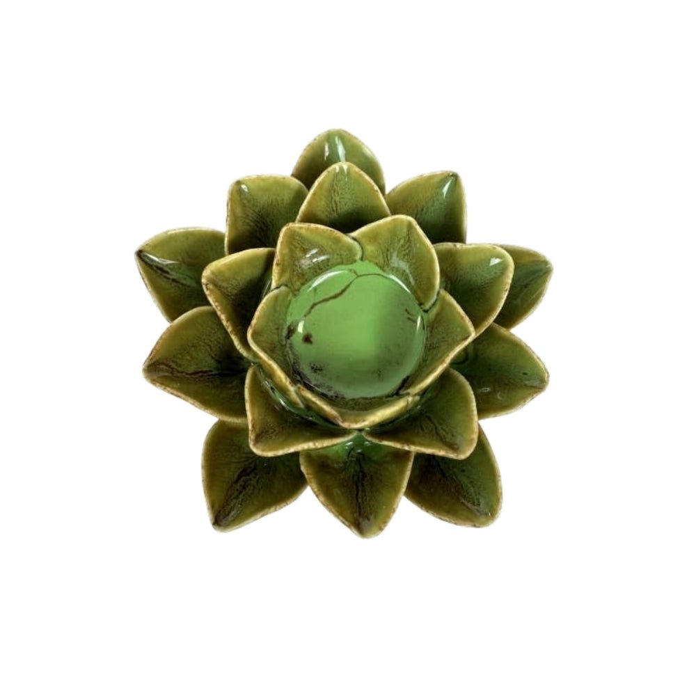 Mottled Green Floral Ceramic Tealight Holder - LUXONAS HOME