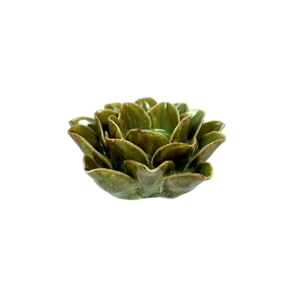 Mottled Green Floral Ceramic Tealight Holder