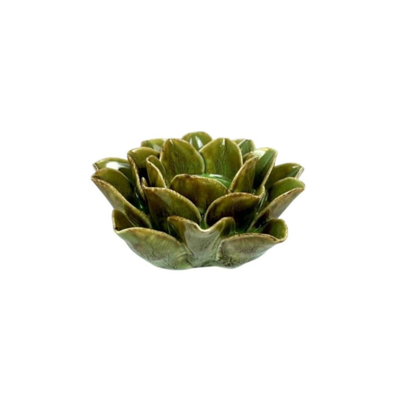 Mottled Green Floral Ceramic Tealight Holder