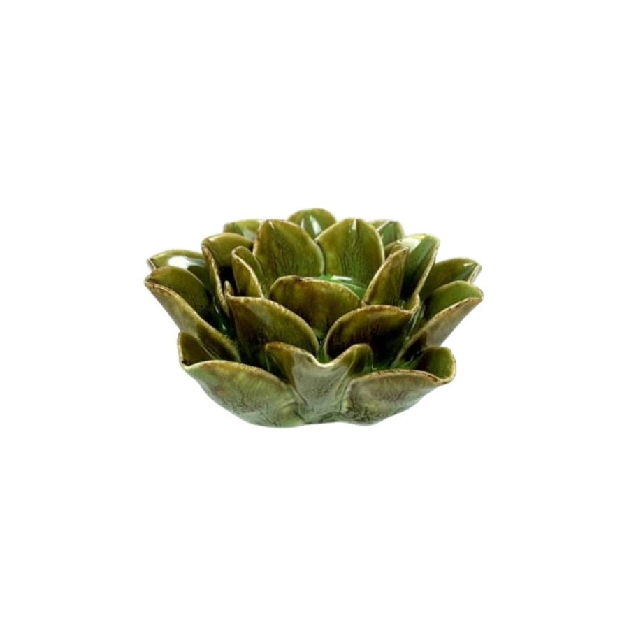 Mottled Green Floral Ceramic Tealight Holder
