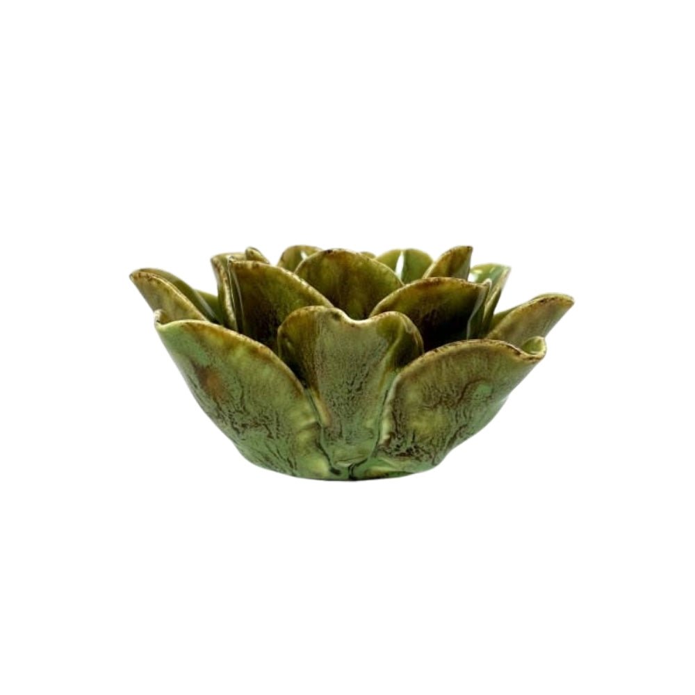 Mottled Green Floral Ceramic Tealight Holder - LUXONAS HOME