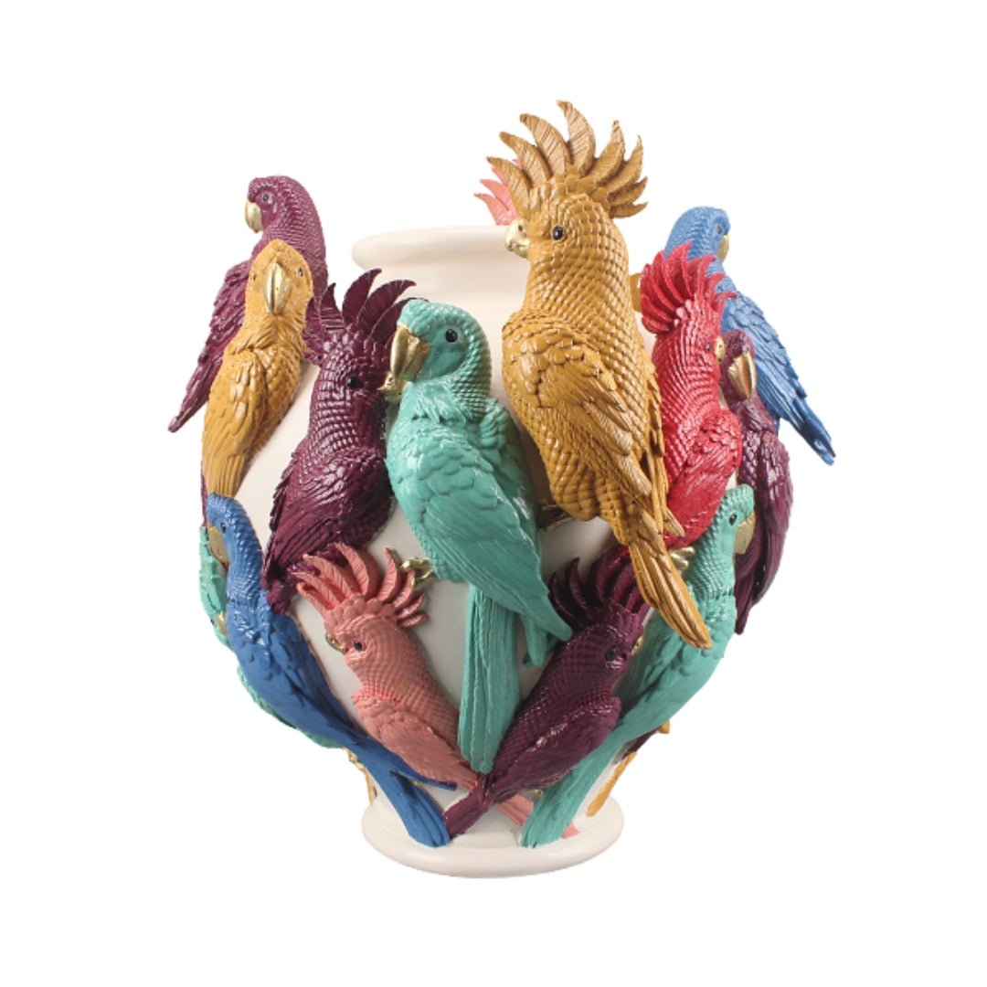 Multicolor Ceramic Parrots Vase - LUXONAS