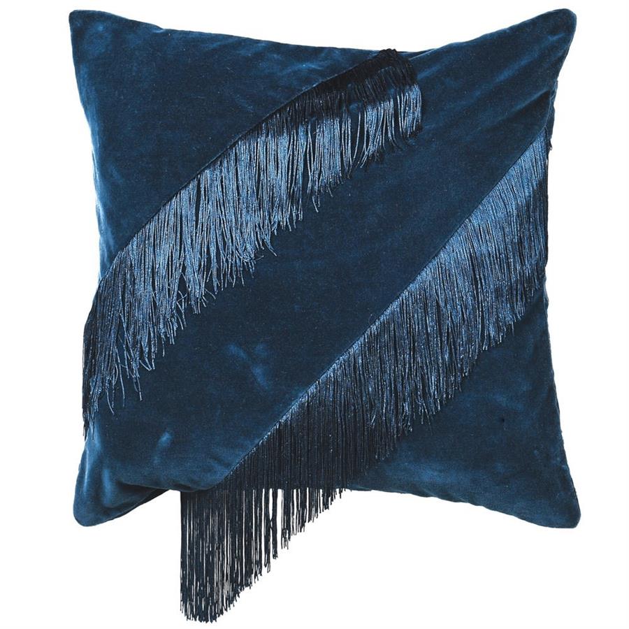 Navy Blue Fringe Cushion - LUXONAS