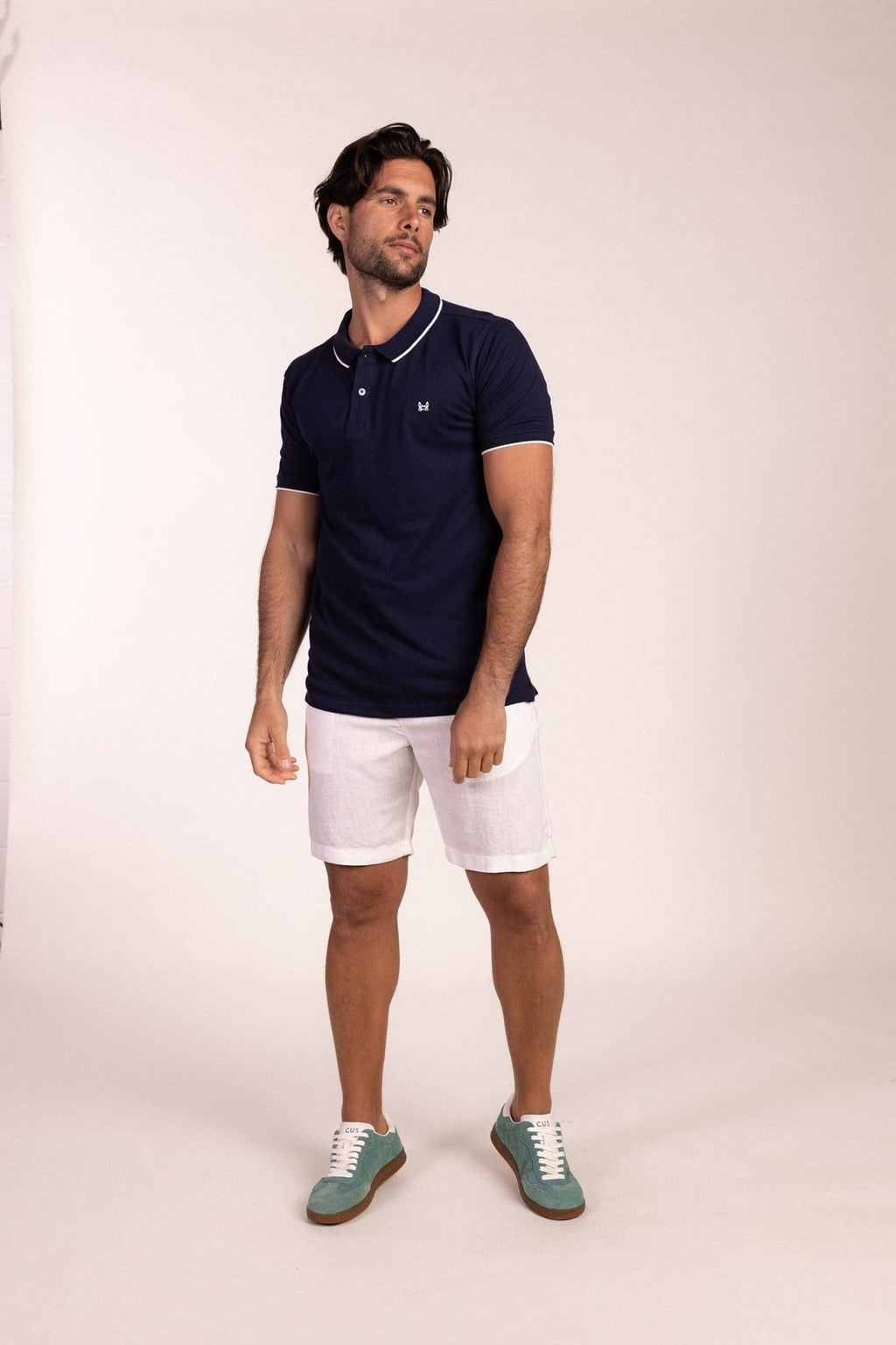 Navy Blue Stretch Polo Shirt with Contrast Detailing and Embroidered Logo - LUXONAS HOME