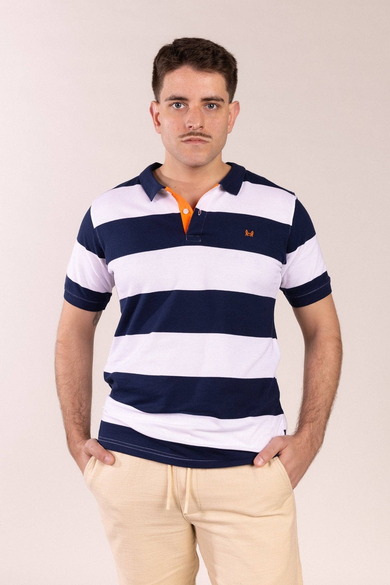 Navy Blue Striped Polo Shirt | Monaco Collection - LUXONAS HOME