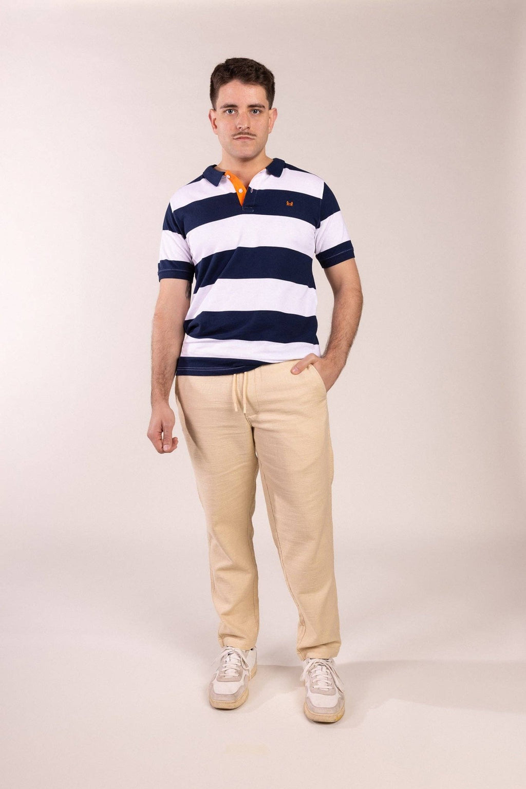 Navy Blue Striped Polo Shirt | Monaco Collection - LUXONAS HOME