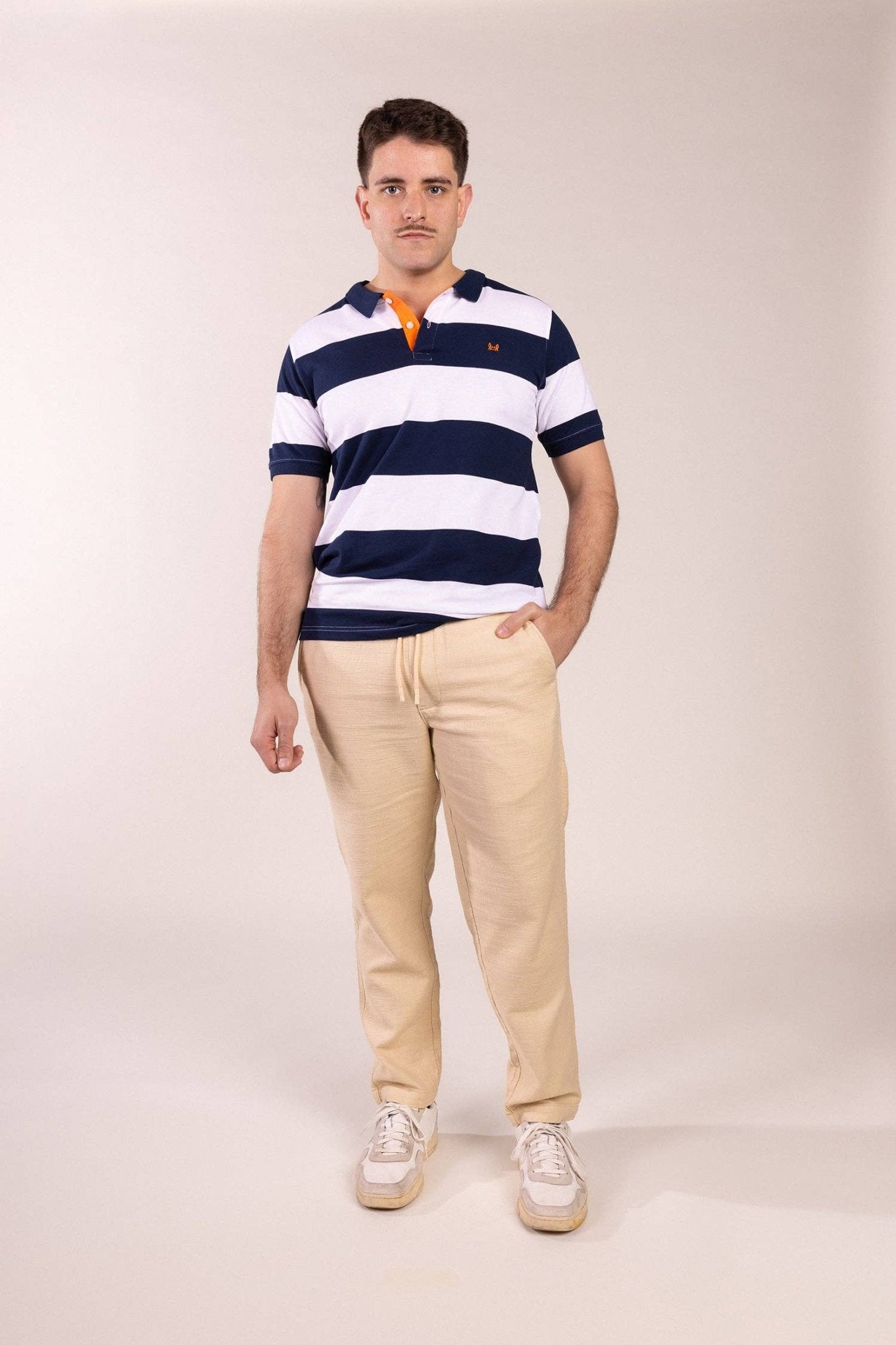 Navy Blue Striped Polo Shirt | Monaco Collection - LUXONAS HOME