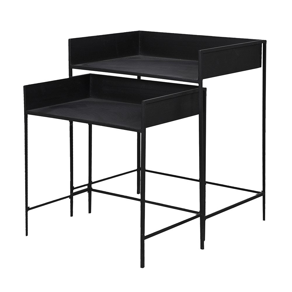 Nest of 2 Black Metal Side Tables