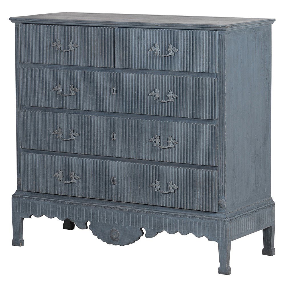 Nordic Blue-Wash 5 Drawer Chest