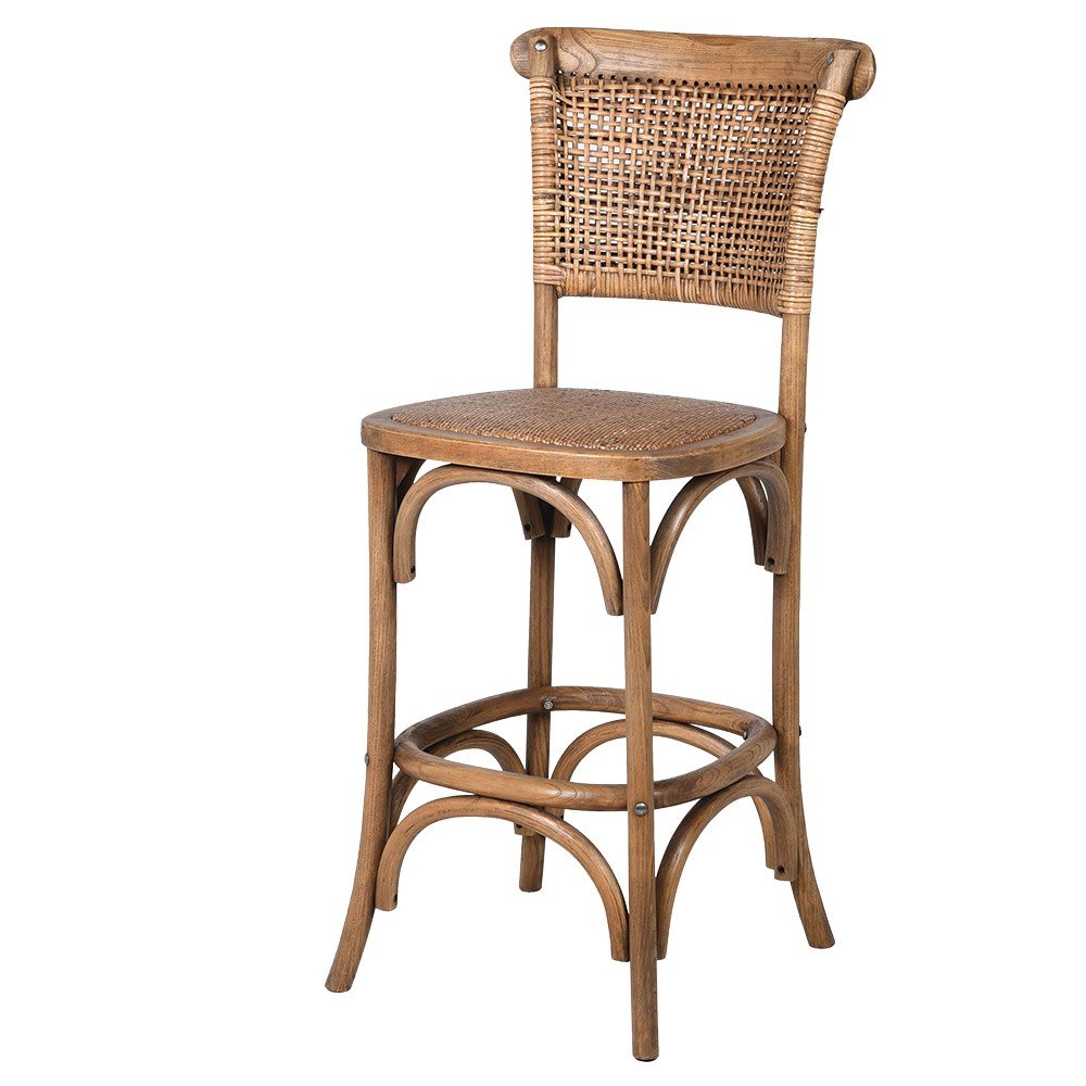 Oak Rattan Back Counter Height Stool