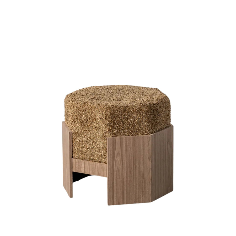 Ochre Footstool with Wooden Base