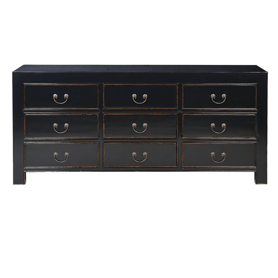 Oriental Black 9-Drawer Pine Wood Cabinet