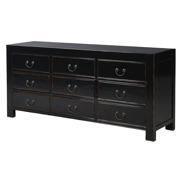 Oriental Black 9-Drawer Pine Wood Cabinet