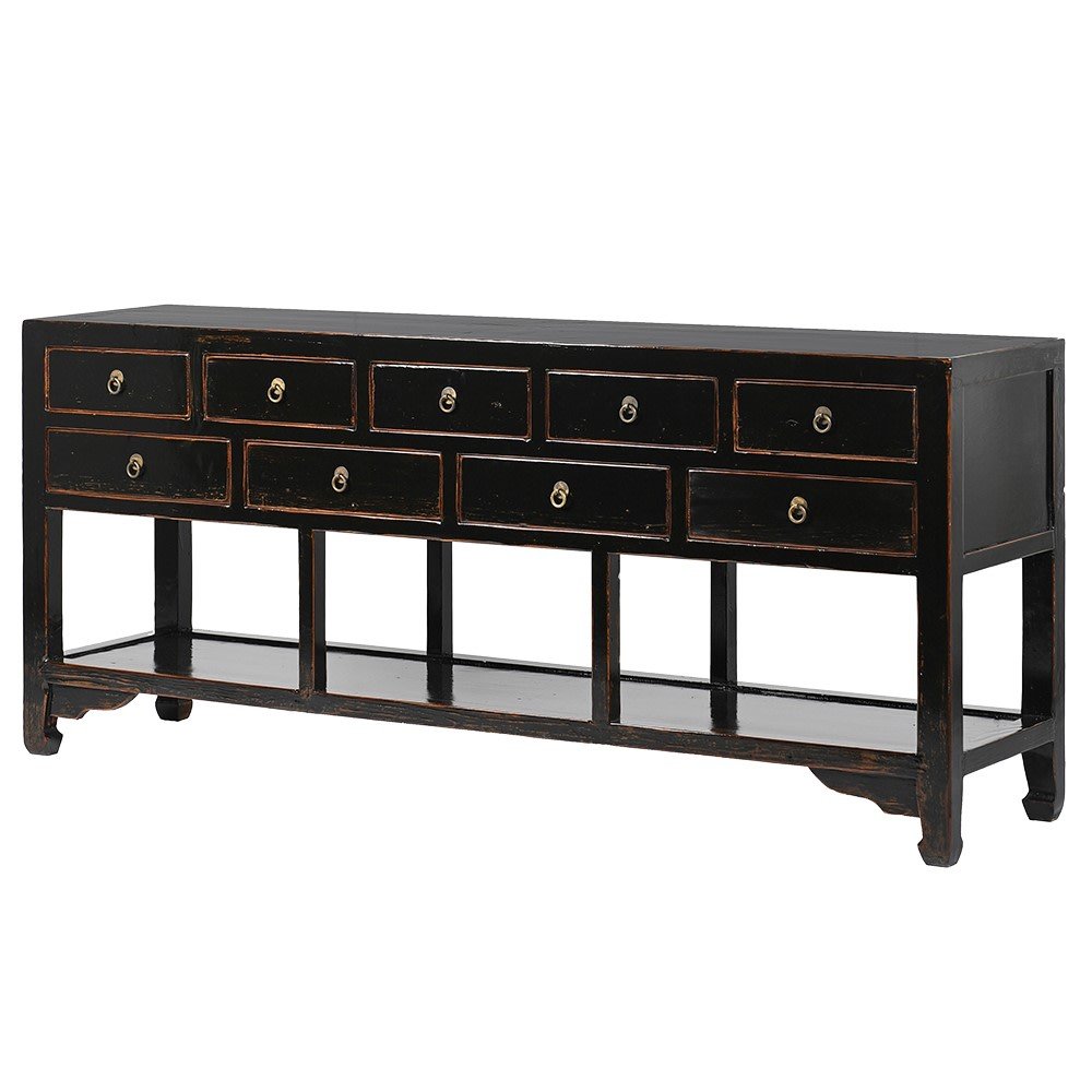 Oriental Black Nine-Drawer Sideboard with Shelf