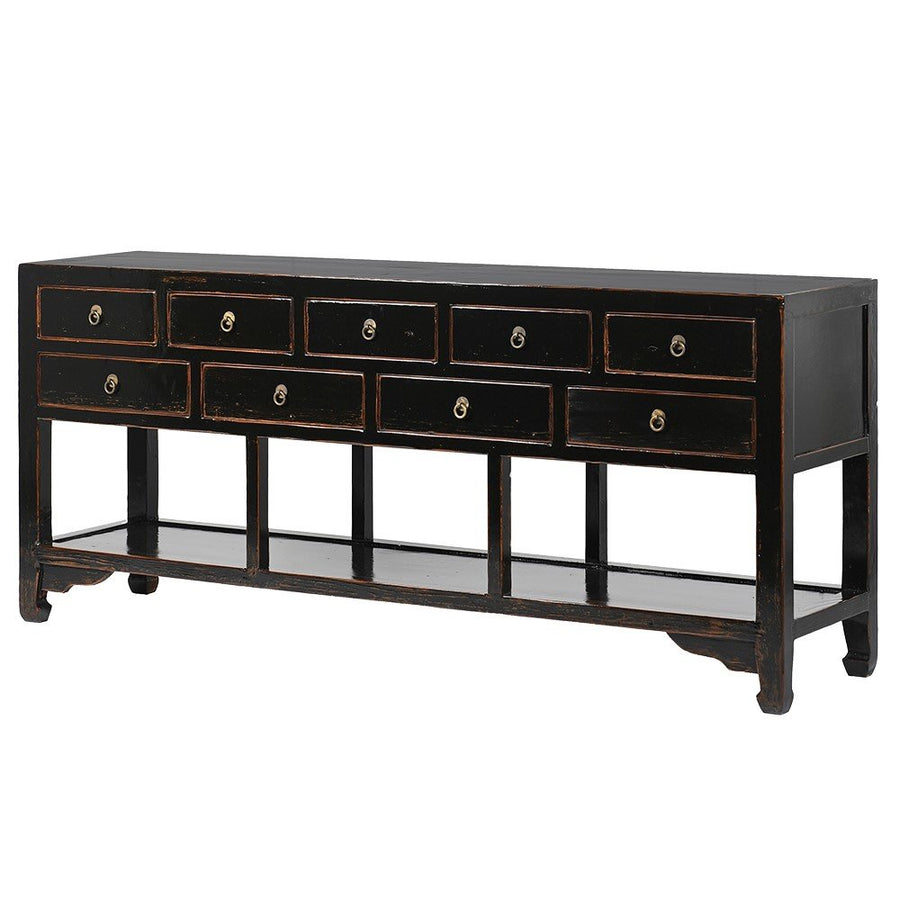 Oriental Black Nine-Drawer Sideboard with Shelf