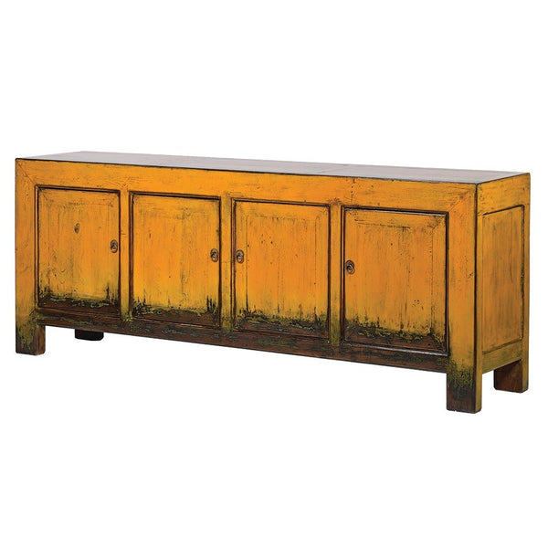 Oriental Yellow Four-Door Pine Wood Sideboard