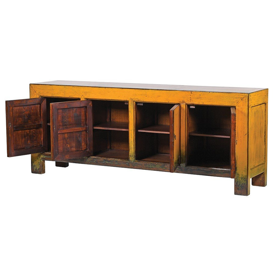 Oriental Yellow Four-Door Pine Wood Sideboard