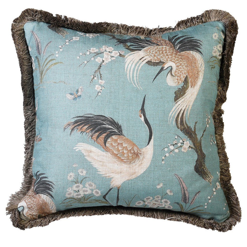 Pale Blue Crane with Trim Decorative Cushion - LUXONAS