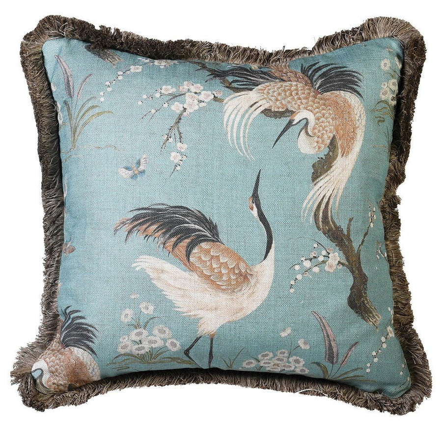 Pale Blue Crane with Trim Decorative Cushion
