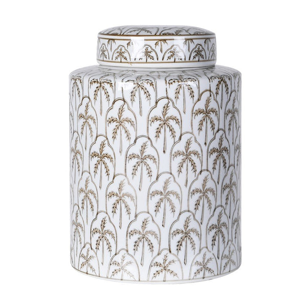 Palm Tree Lidded Jar - Tropical Decorative Storage