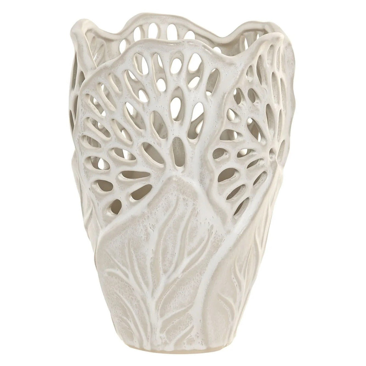 Patterned Ceramic Vase White Finish 25cm
