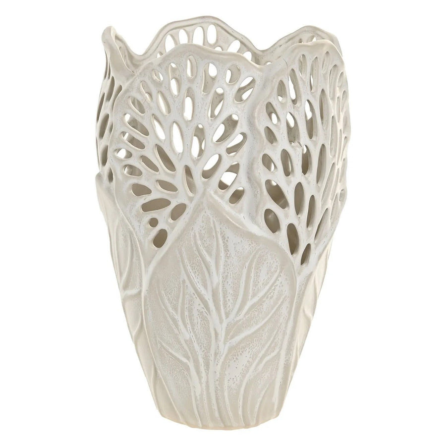Patterned Ceramic Vase White Finish 36cm
