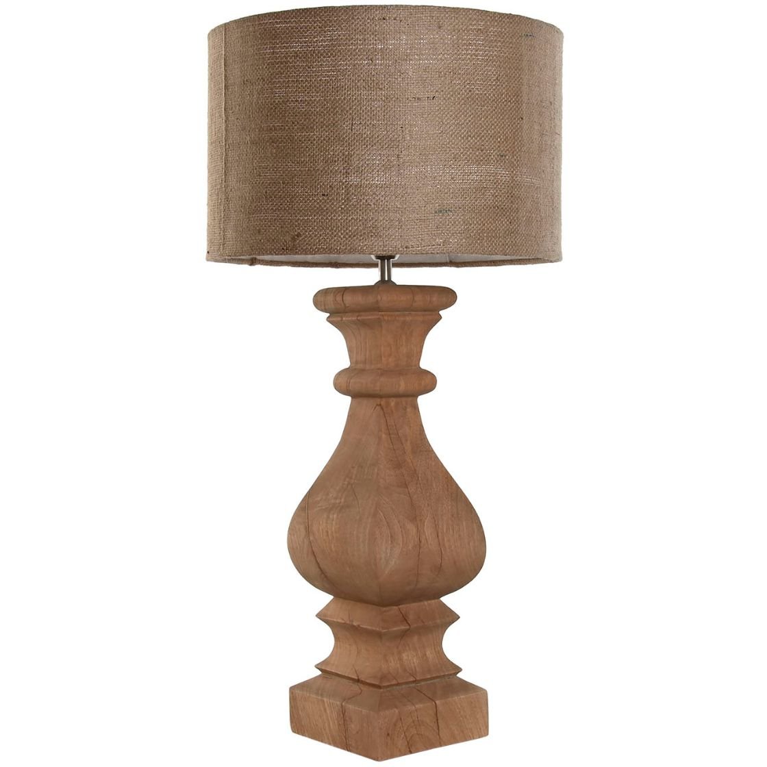 Pedestal Wooden Base Table Lamp with Jute Shade