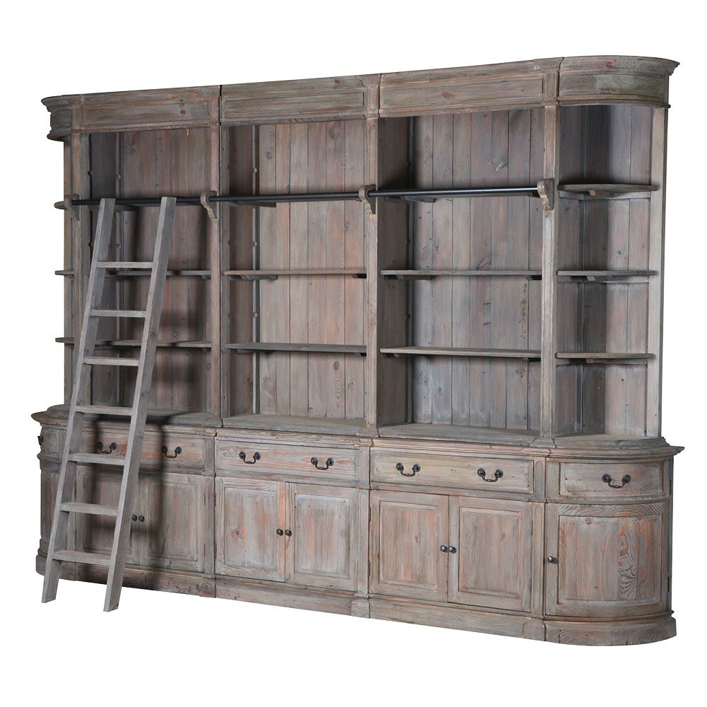 Pine 8 Door Bookcase with Ladder