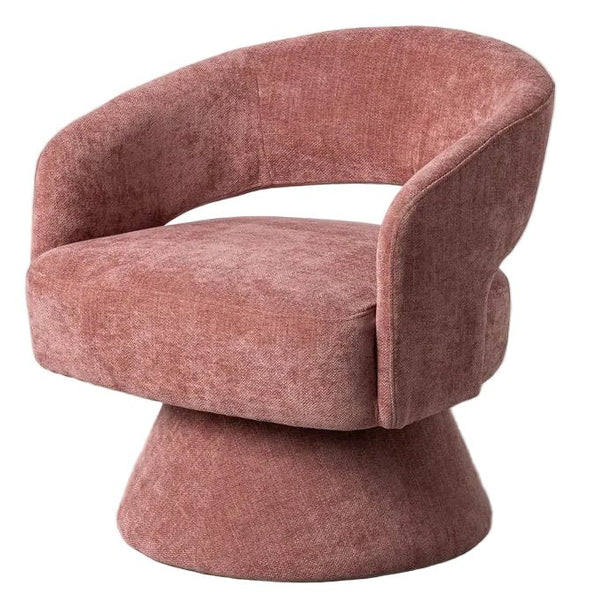 Pink Woven Revolving Armchair with Wood Frame