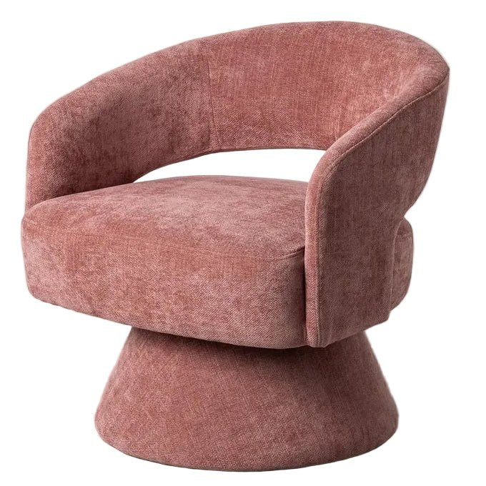 Pink Woven Revolving Armchair with Wood Frame