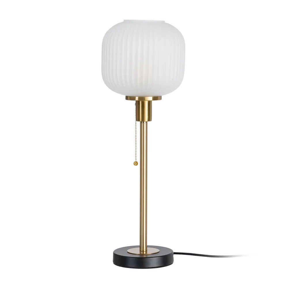 Pleated White Glass Globe Table Lamp - LUXONAS HOME