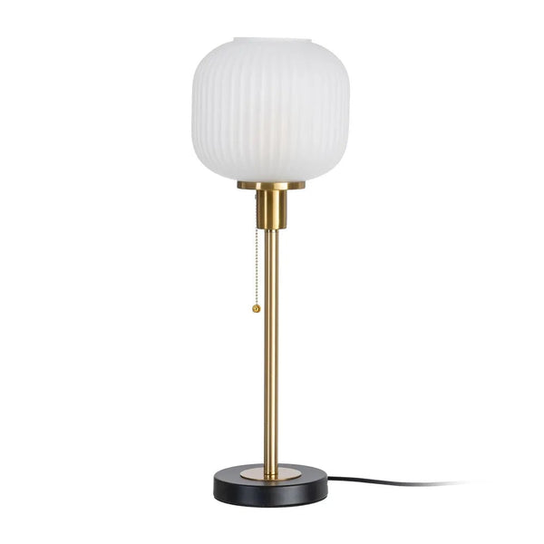 Pleated White Glass Globe Table Lamp