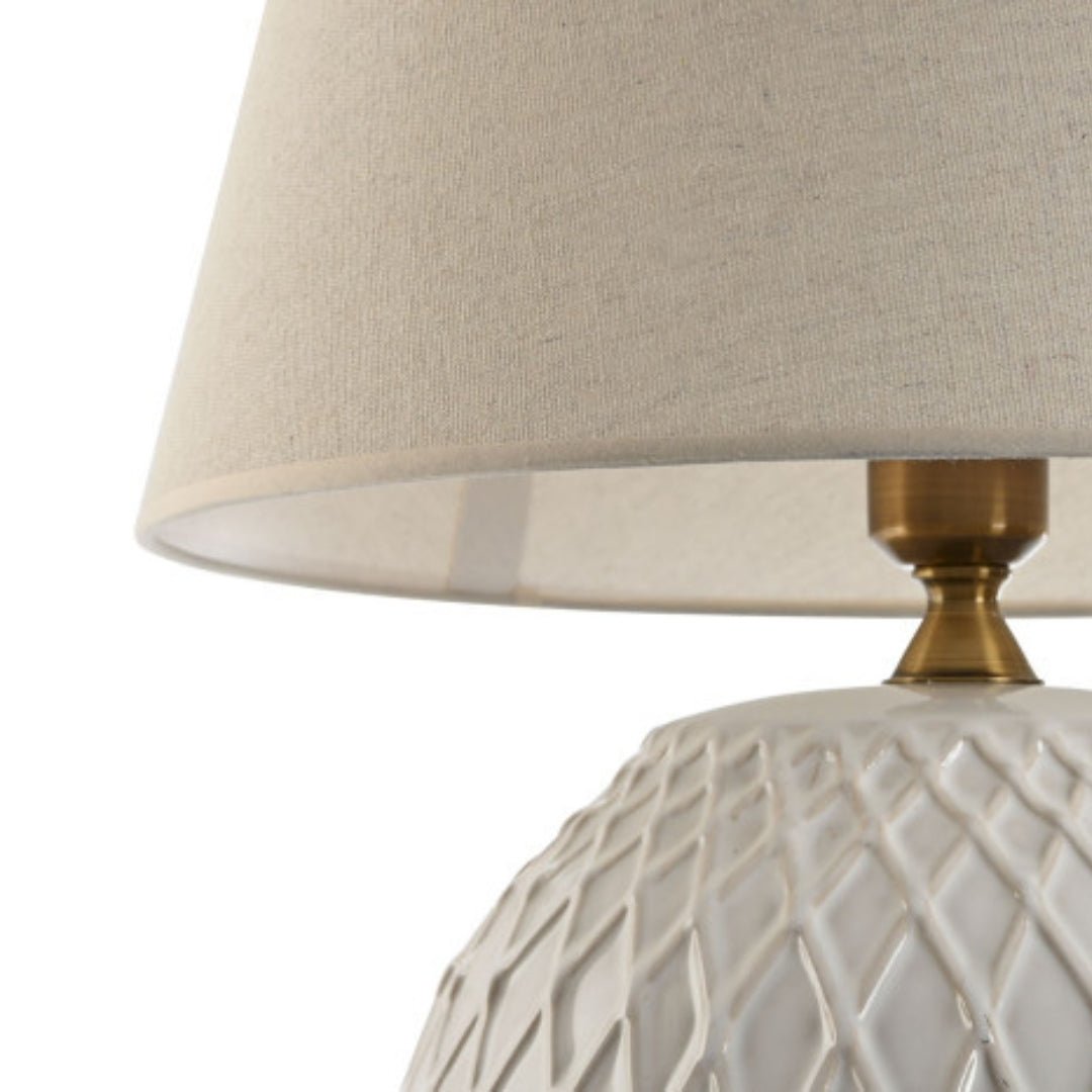 Porcelain White Design Lamp w/Linen Shade - LUXONAS