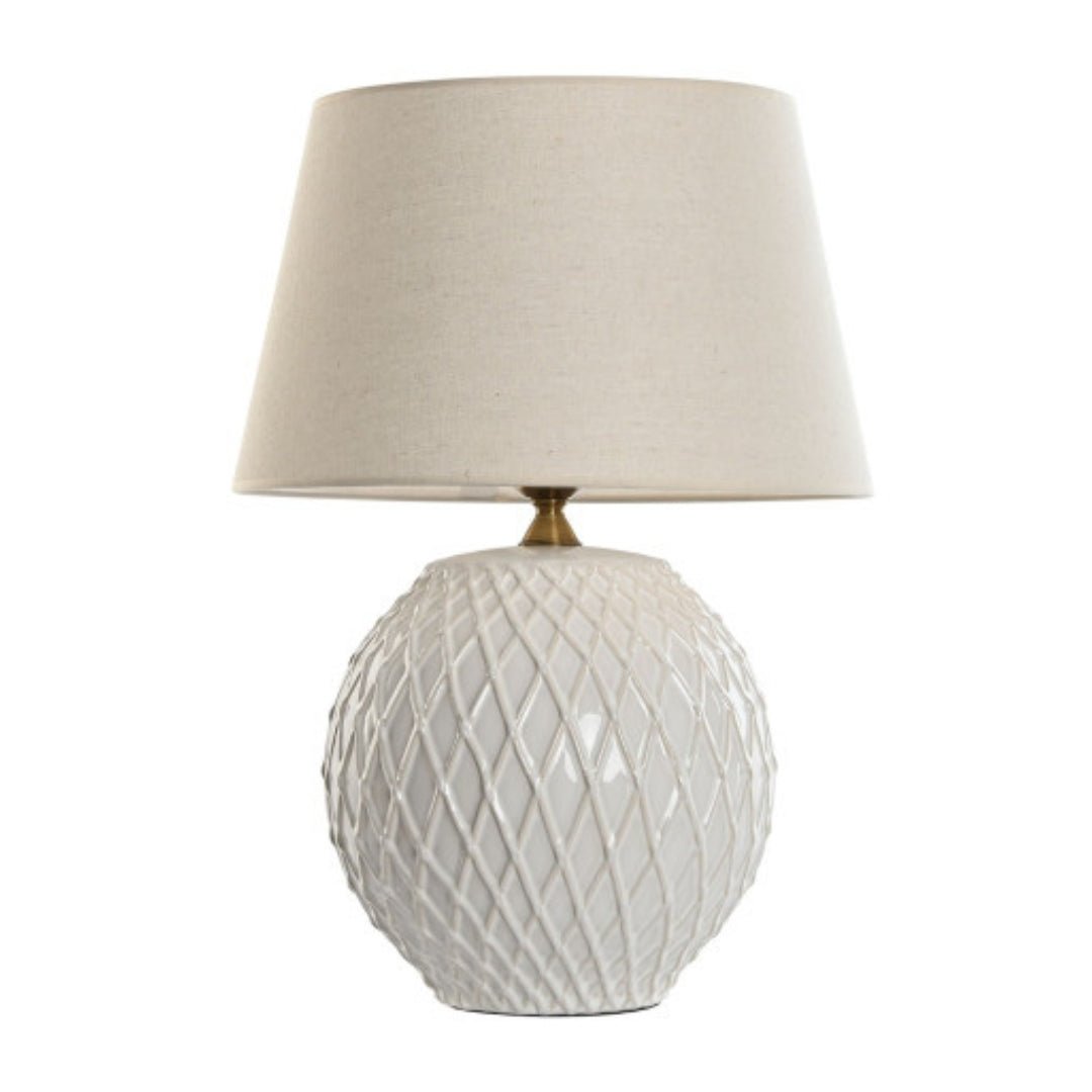 Porcelain White Design Lamp with Linen Shade