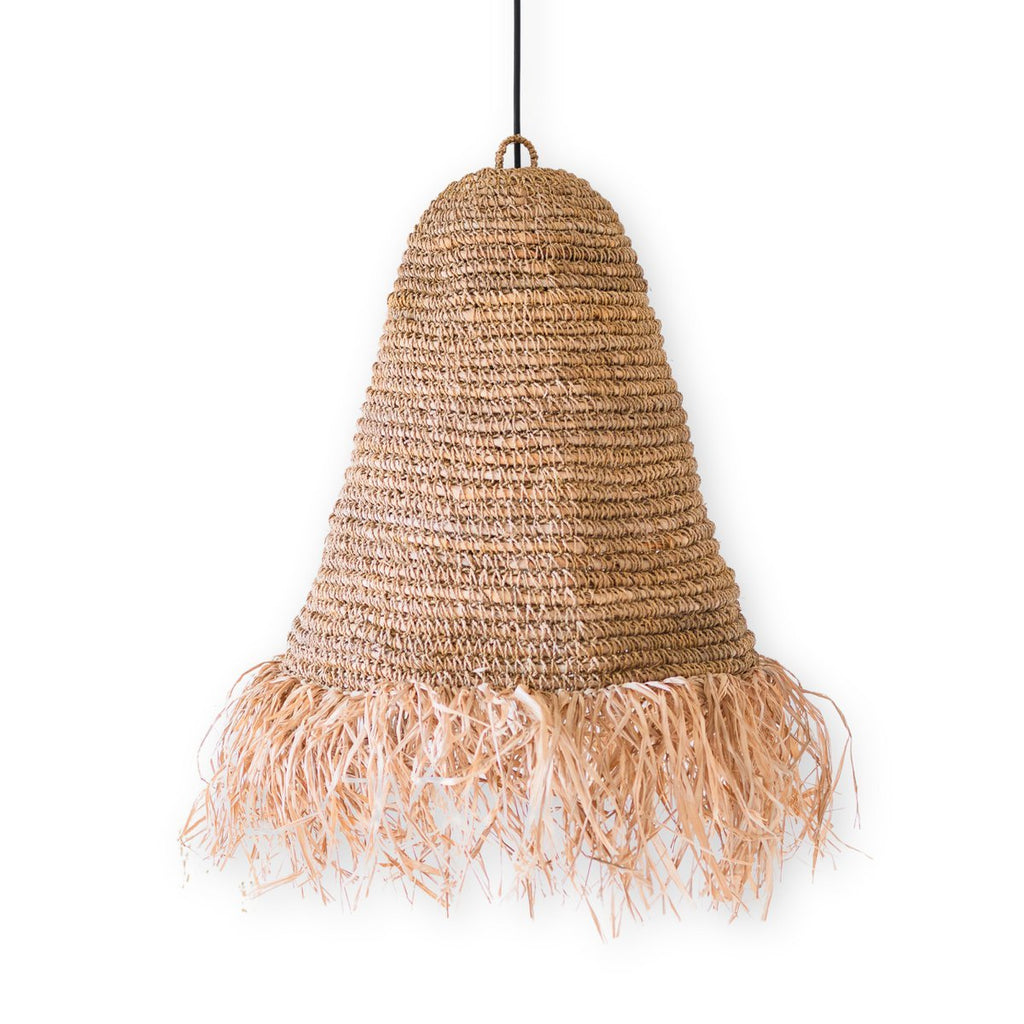 Raffia Boho Lampshade – Hanging Pendant Light with Long Fringes (3 sizes Ø 30/40/50 cm) KALIMA - LUXONAS HOME