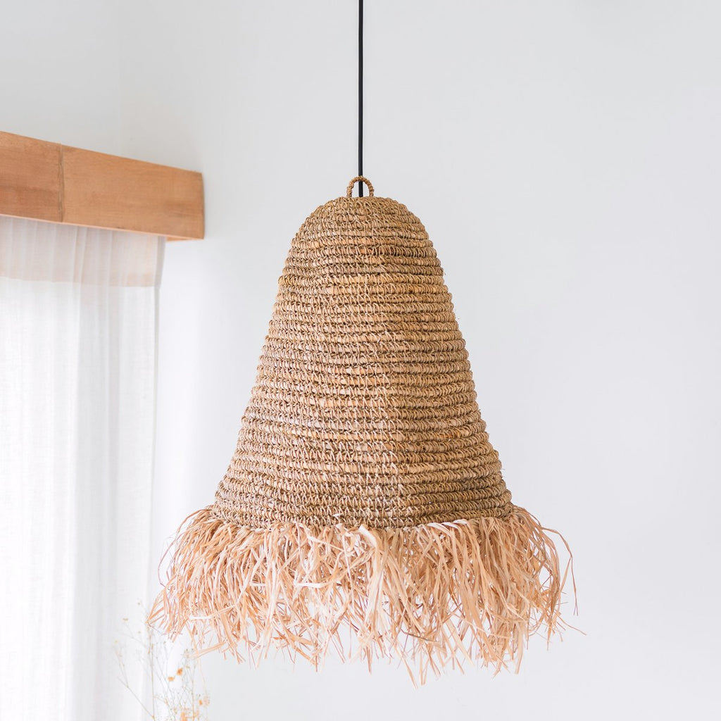 Raffia Boho Lampshade – Hanging Pendant Light with Long Fringes (3 sizes Ø 30/40/50 cm) KALIMA - LUXONAS HOME