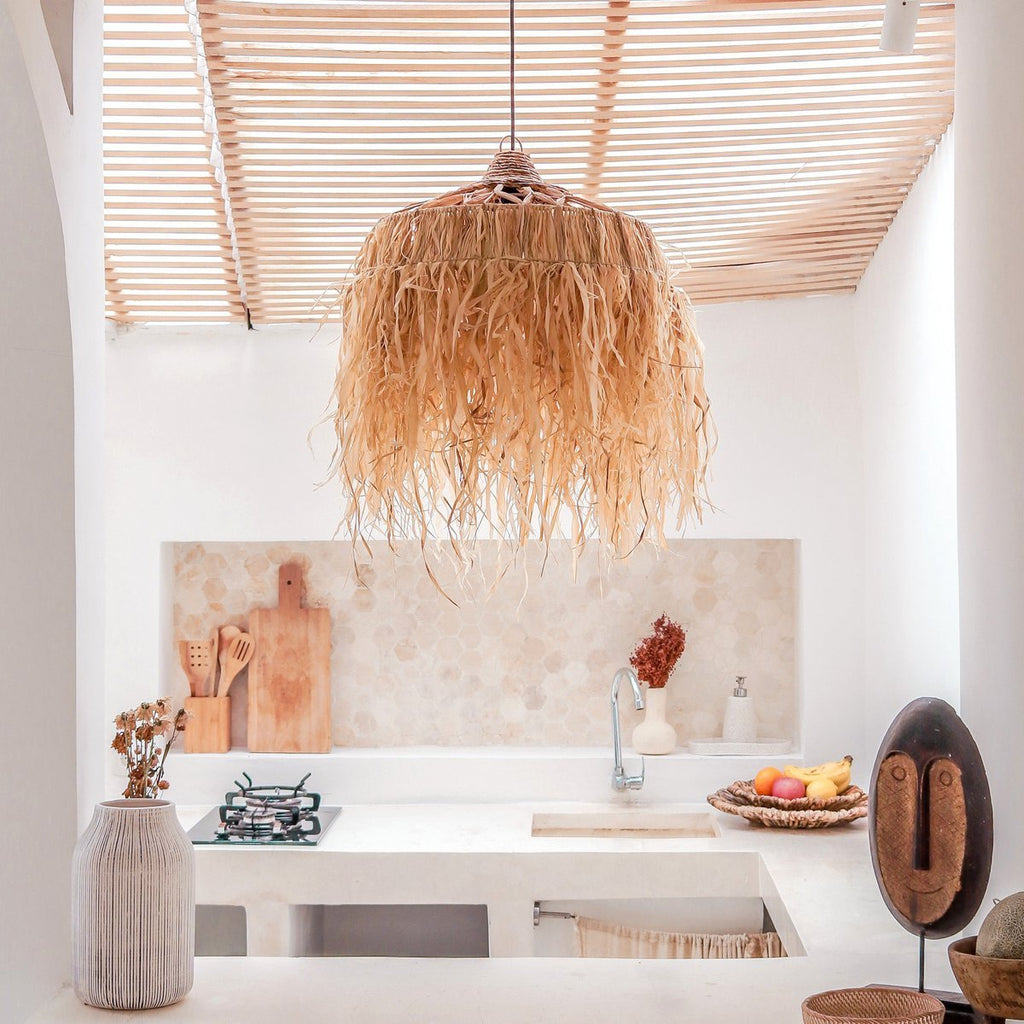 Raffia Lamp with Long Fringes | Lampshade | Pendant Lamp KAWI (2 sizes) - LUXONAS HOME