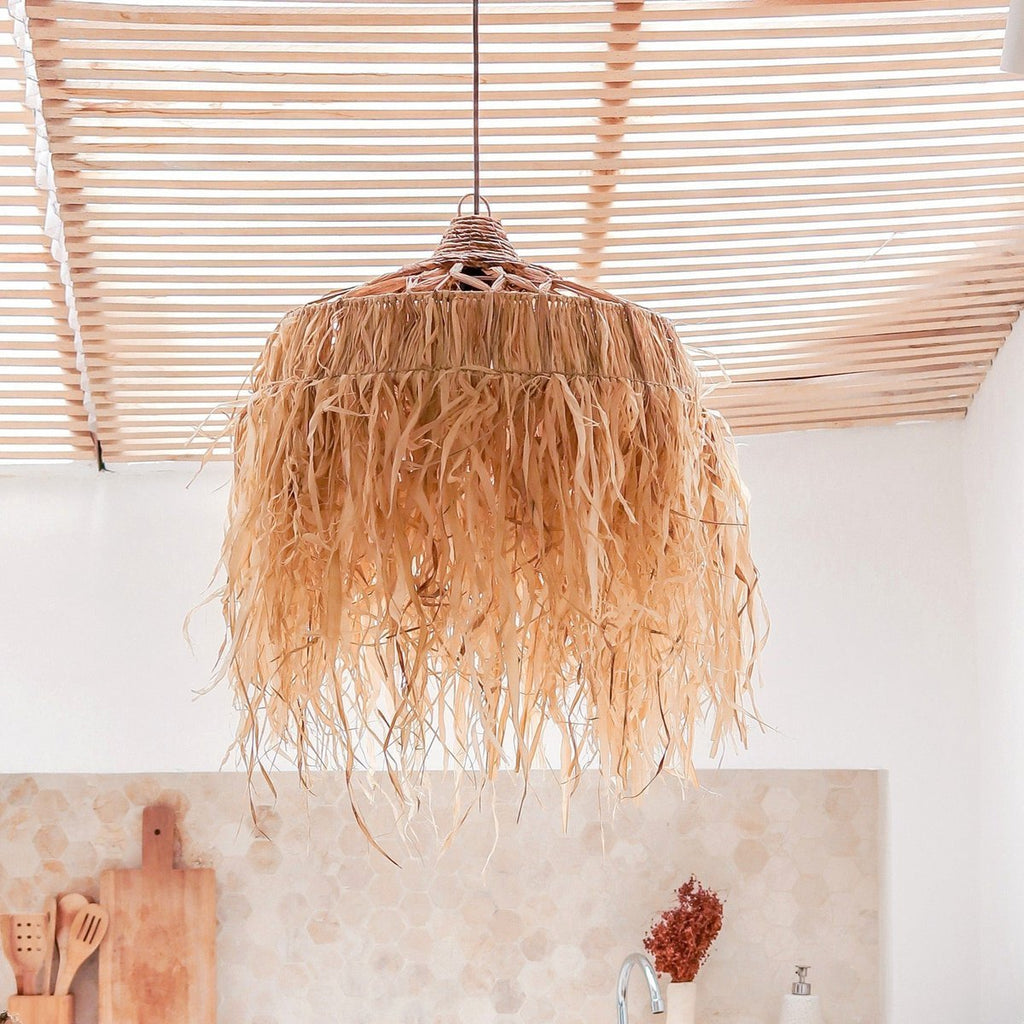 Raffia Lamp with Long Fringes | Lampshade | Pendant Lamp KAWI (2 sizes) - LUXONAS HOME