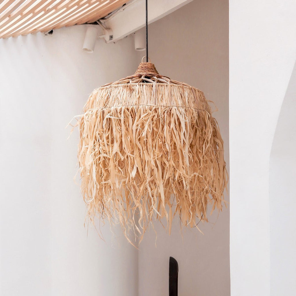 Raffia Lamp with Long Fringes | Lampshade | Pendant Lamp KAWI (2 sizes) - LUXONAS HOME