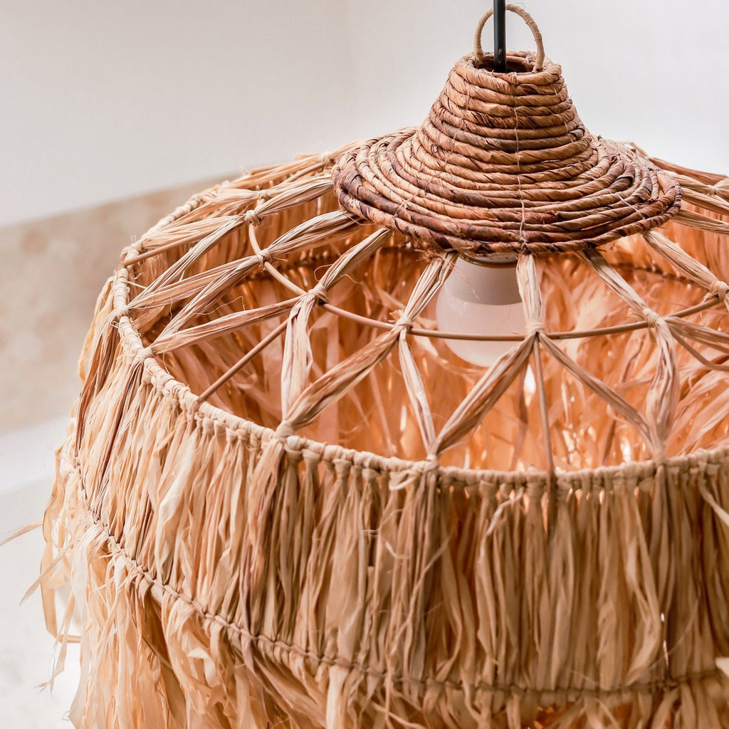 Raffia Lamp with Long Fringes | Lampshade | Pendant Lamp KAWI (2 sizes) - LUXONAS HOME
