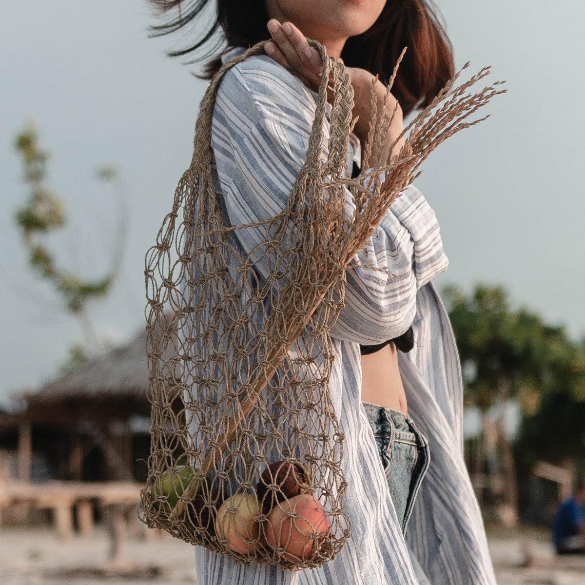 Raffia String Bag | Handwoven Reusable Grocery Light Tote Bag | Handwoven Shopping Bag JEMARI - LUXONAS HOME